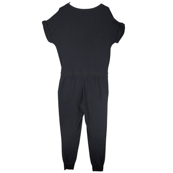 Z Supply The Wrap Front Jumpsuit S Women Black Jogger Jersey Knit Stretch Vneck - Picture 3 of 14